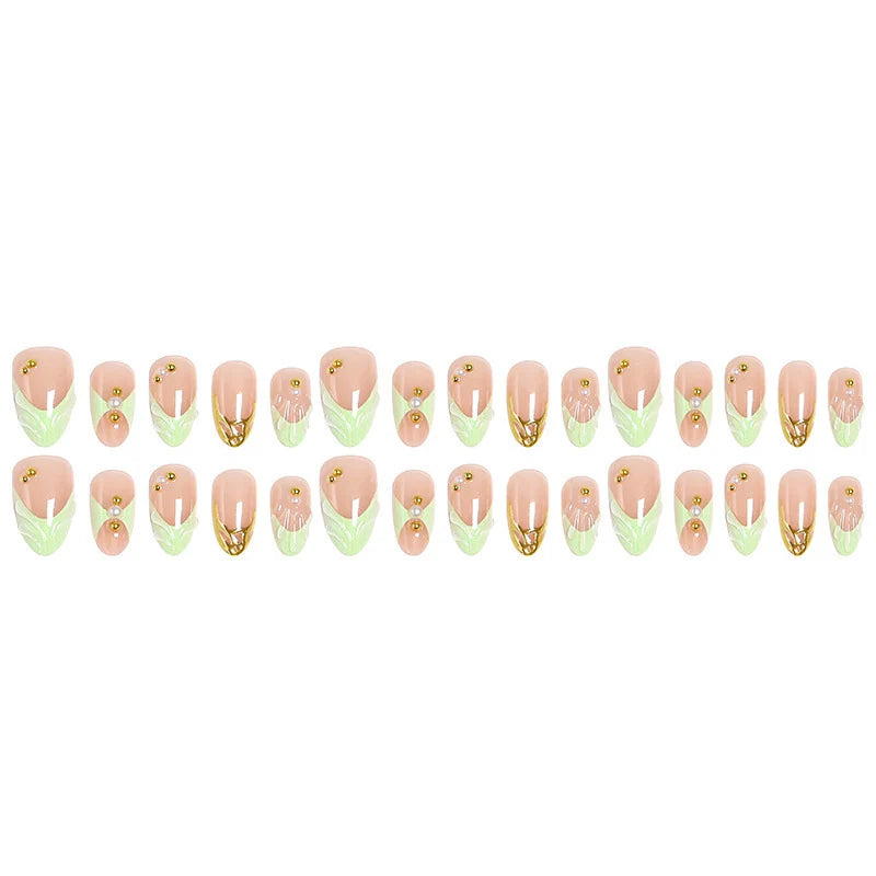 Press-On Nail Set Floral Design Glue-Free Long-Lasting
