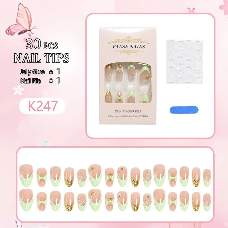 Press-On Nail Set Floral Design Glue-Free Long-Lasting
