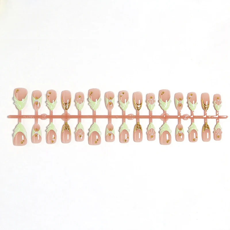 Press-On Nail Set Floral Design Glue-Free Long-Lasting