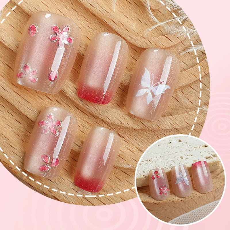 Press-On Nail Set Floral Design Glue-Free & Reusable