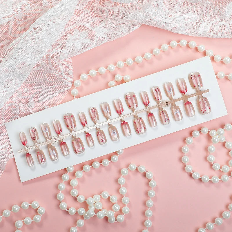 Press-On Nail Set Floral Design Glue-Free & Reusable