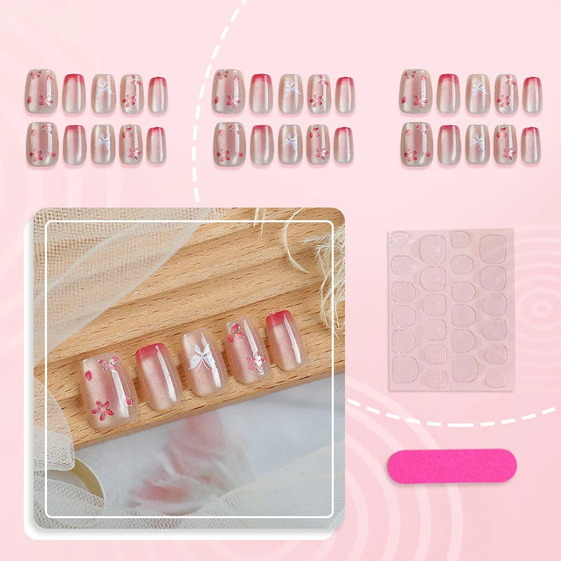 Press-On Nail Set Floral Design Glue-Free & Reusable