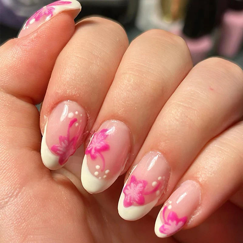 Press-On Nail Set Floral Design Glue & Instructions