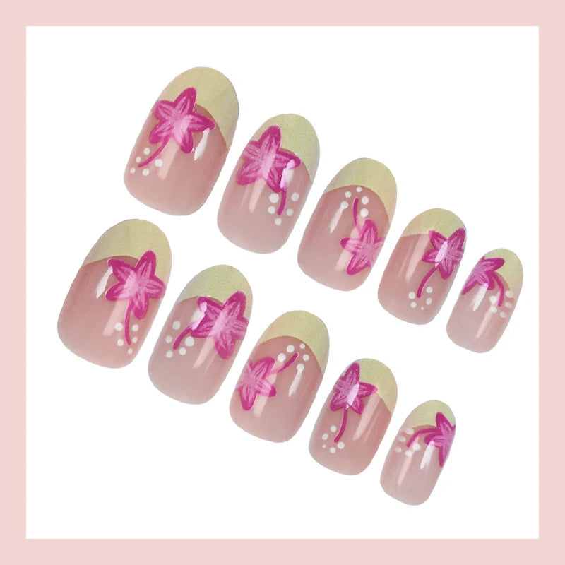 Press-On Nail Set Floral Design Glue & Instructions