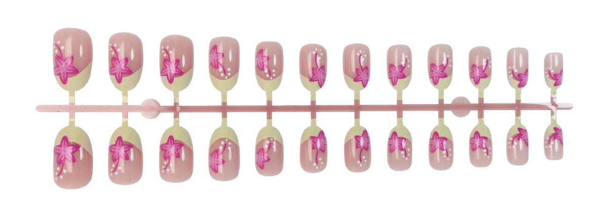 Press-On Nail Set Floral Design Glue & Instructions