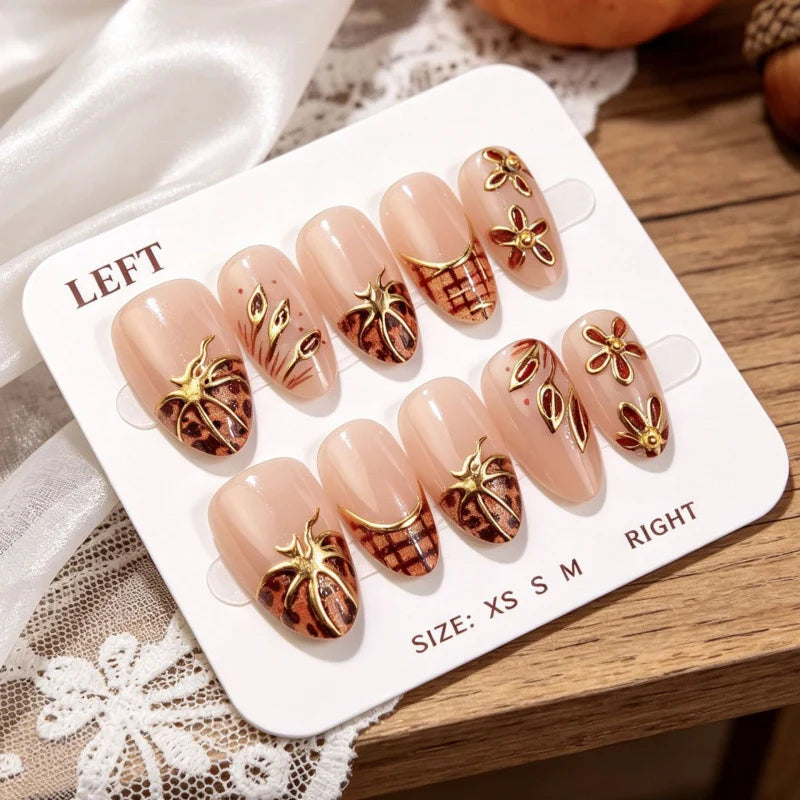 Press-On Nail Set Floral Design Glue & Mini File