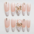 Press-On Nail Set Floral Design Glue-On Long-Lasting