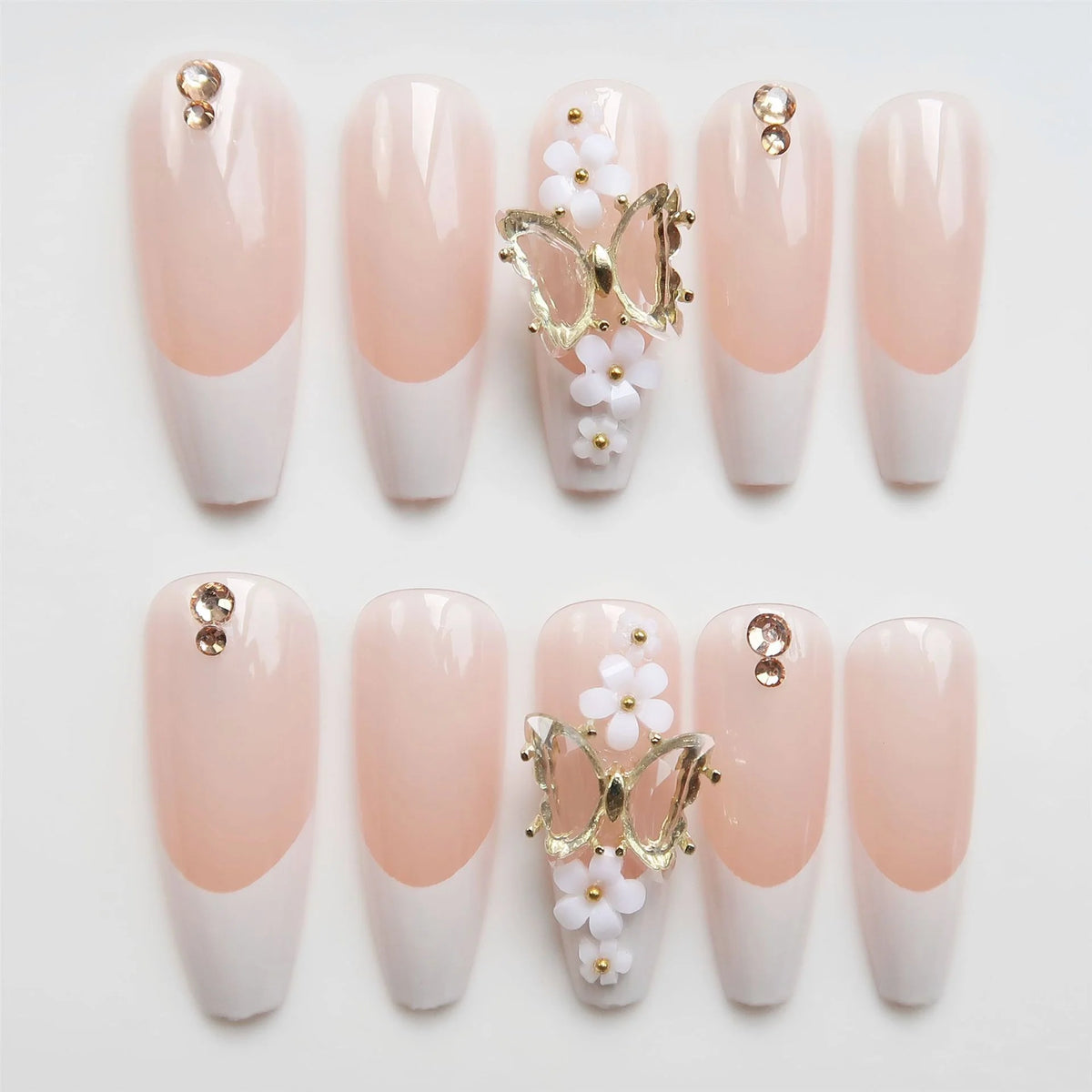 Press-On Nail Set Floral Design Glue-On Long-Lasting