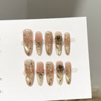 Press-On Nail Set Floral Design & Gold Accents