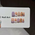 Press-On Nail Set Floral Design & Gold Accents