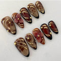 Press-On Nail Set Floral Design Gold Accents