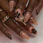 Press-On Nail Set Floral Design & Gold Accents