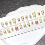 Press-On Nail Set Floral Design & Gold Accents