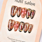 Press-On Nail Set Floral Design Gold Accents