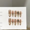 Press-On Nail Set Floral Design & Gold Accents