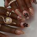Press-On Nail Set Floral Design & Gold Accents
