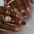 Press-On Nail Set Floral Design & Gold Accents