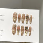 Press-On Nail Set Floral Design & Gold Accents