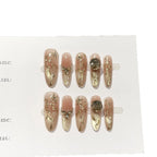 Press-On Nail Set Floral Design & Gold Accents