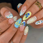 Press-On Nail Set Floral Design & Gold Accents Peel-And-Apply