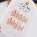 Press-On Nail Set Floral Design & Gold Accents Peel-And-Apply