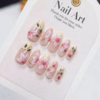 Press-On Nail Set Floral Design & Gold Accents Peel-And-Apply