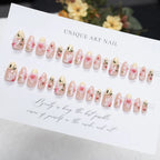 Press-On Nail Set Floral Design & Gold Accents Peel-And-Apply