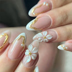 Press-On Nail Set Floral Design & Gold Accents Peel-And-Apply