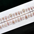 Press-On Nail Set Floral Design Gold Accents Peel-And-Stick
