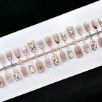 Press-On Nail Set Floral Design Gold Accents Peel-And-Stick