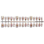 Press-On Nail Set Floral Design Gold Accents Peel-And-Stick
