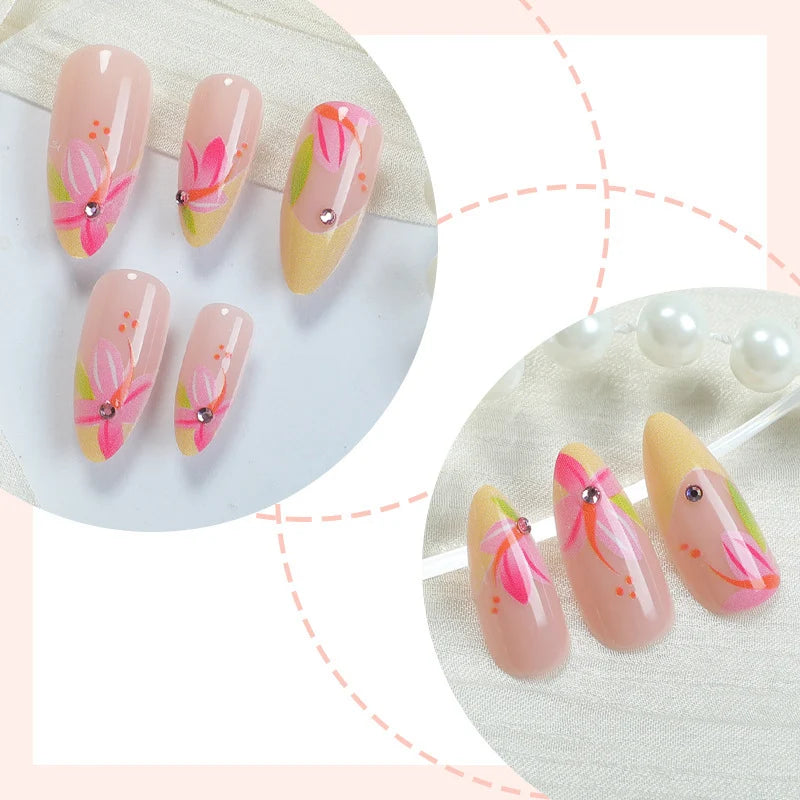 Press-On Nail Set Floral Design High-Gloss & Easy Application