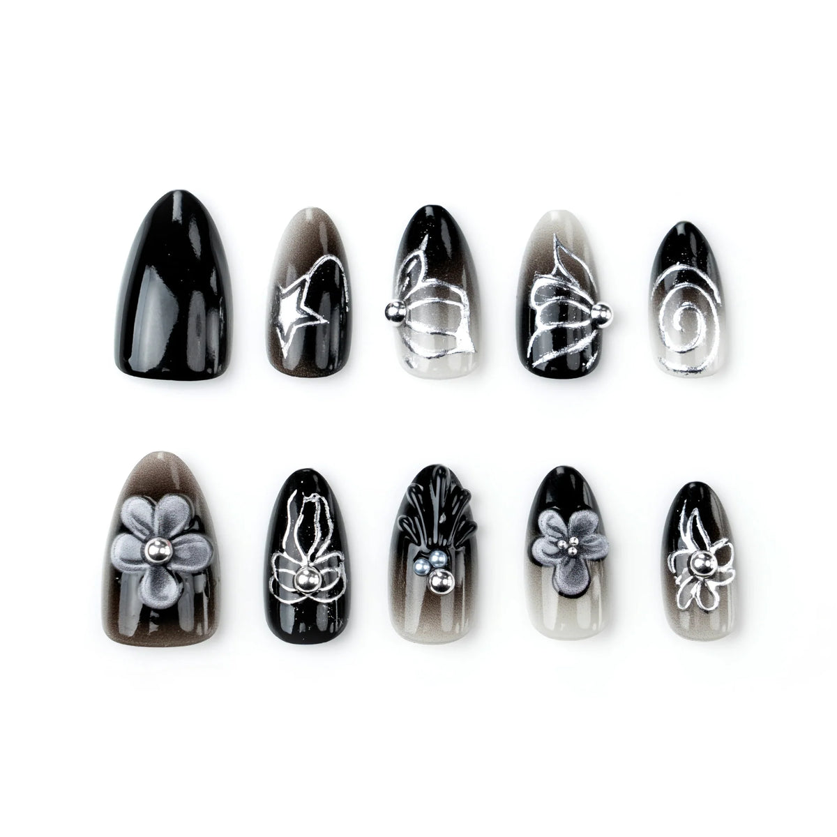 Press-On Nail Set Floral Design High-Gloss Easy Application