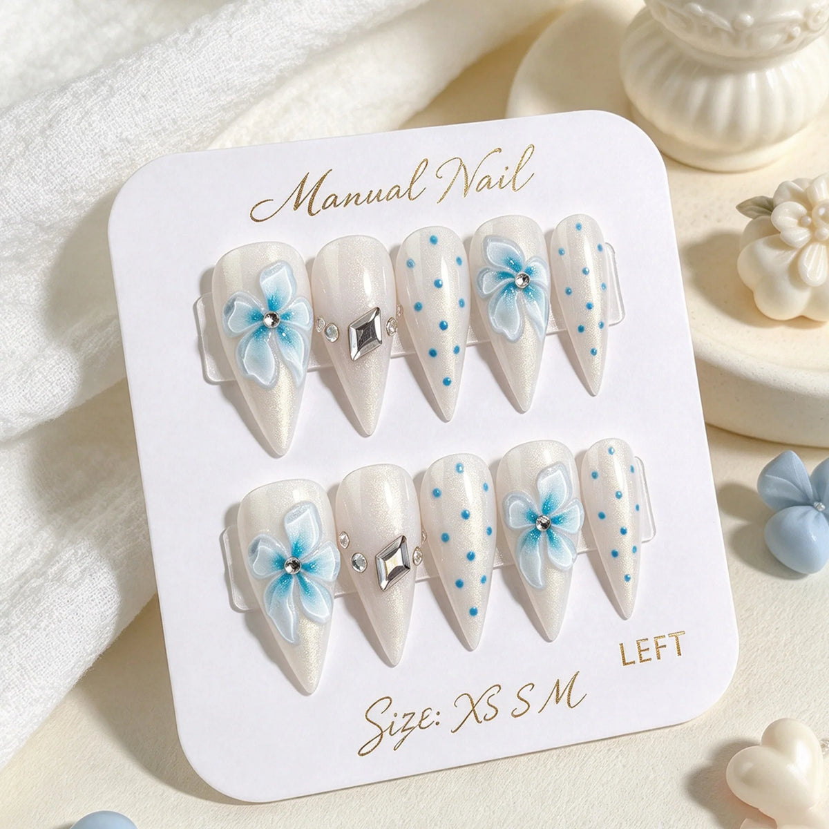 Press-On Nail Set Floral Design Includes Glue & File