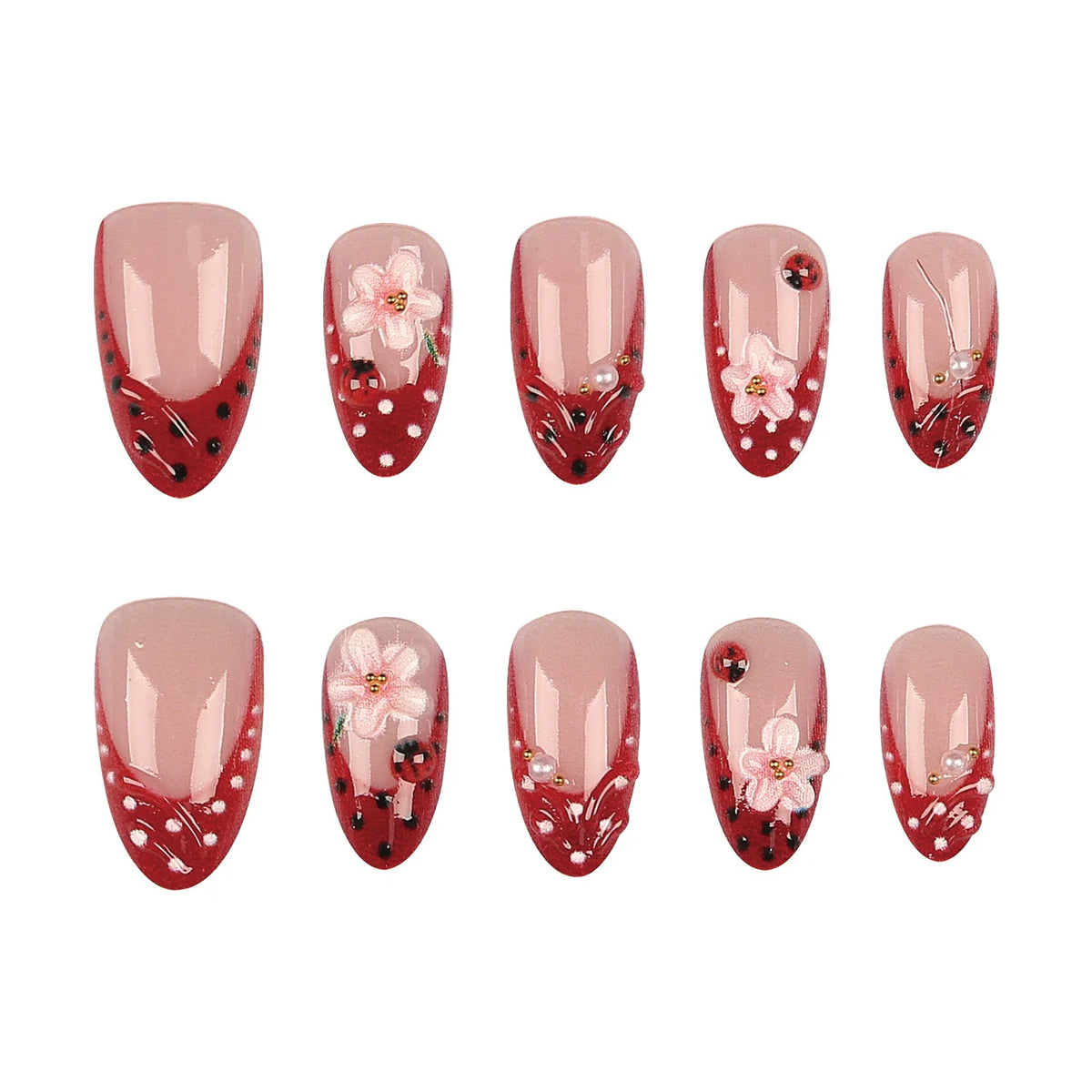 Press-On Nail Set Floral Design Includes Glue & File