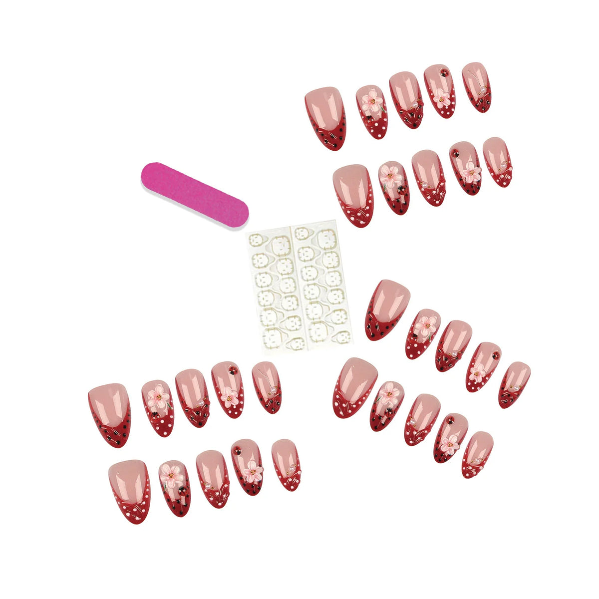 Press-On Nail Set Floral Design Includes Glue & File
