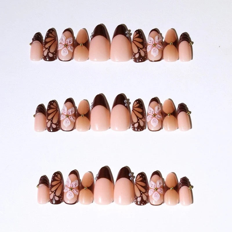 Press-On Nail Set Floral Design Includes Kit