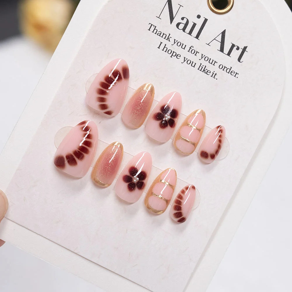 Press-On Nail Set Floral Design Jelly Gel