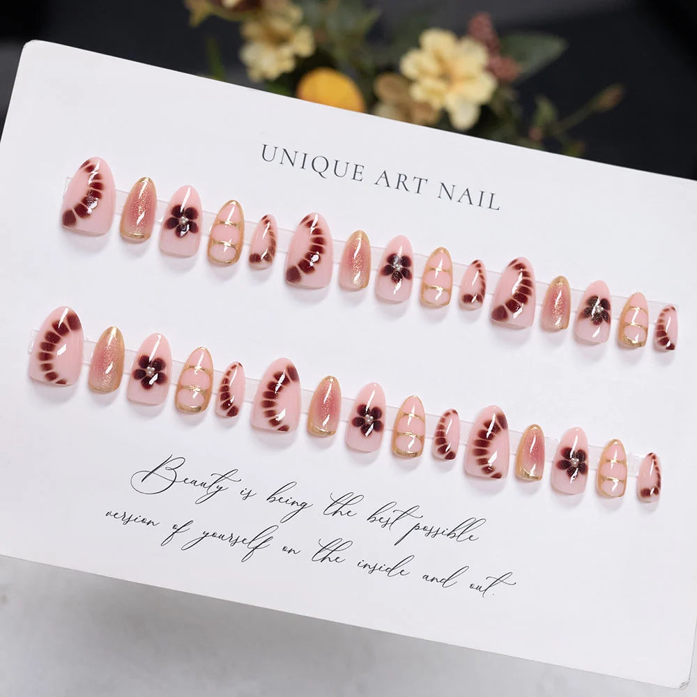 Press-On Nail Set Floral Design Jelly Gel