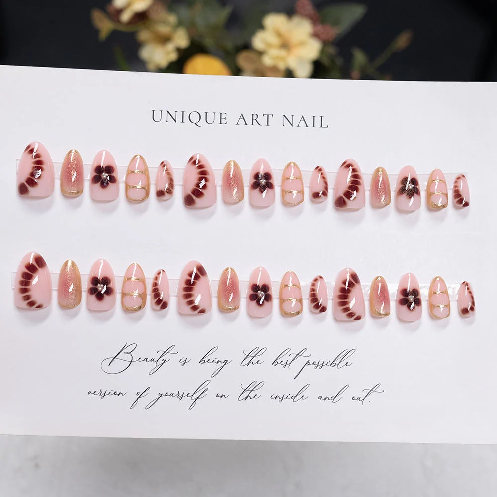 Press-On Nail Set Floral Design Jelly Gel