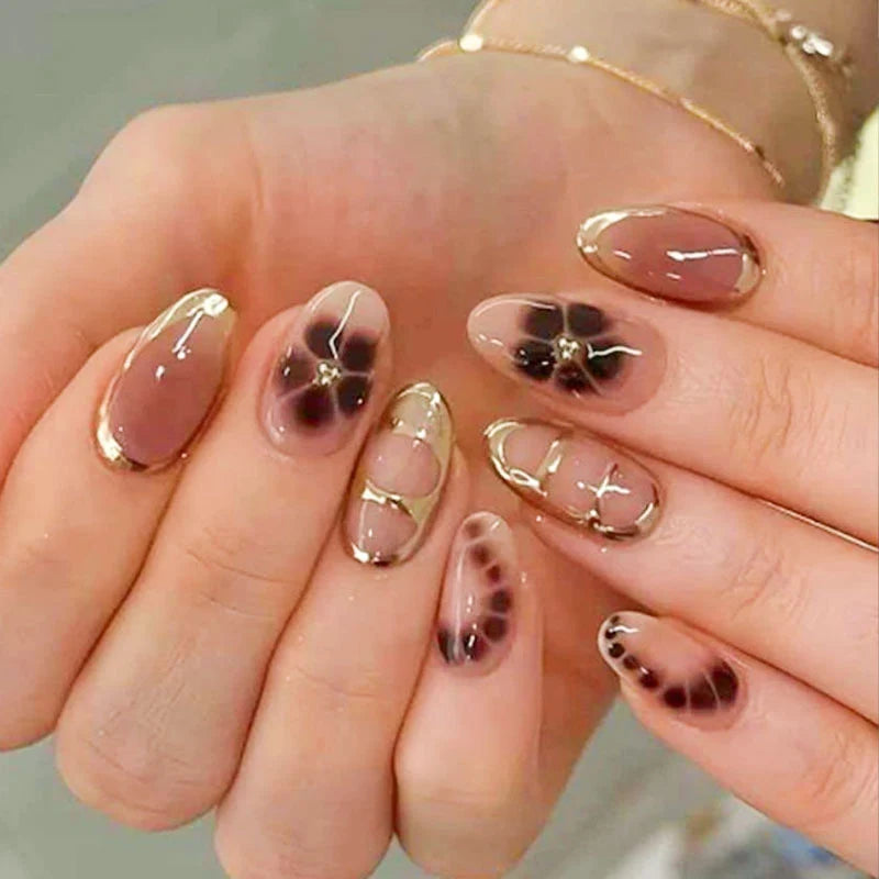 Press-On Nail Set Floral Design Jelly Gel