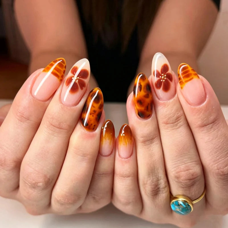 Press-On Nail Set Floral Design Light Pink Easy Application