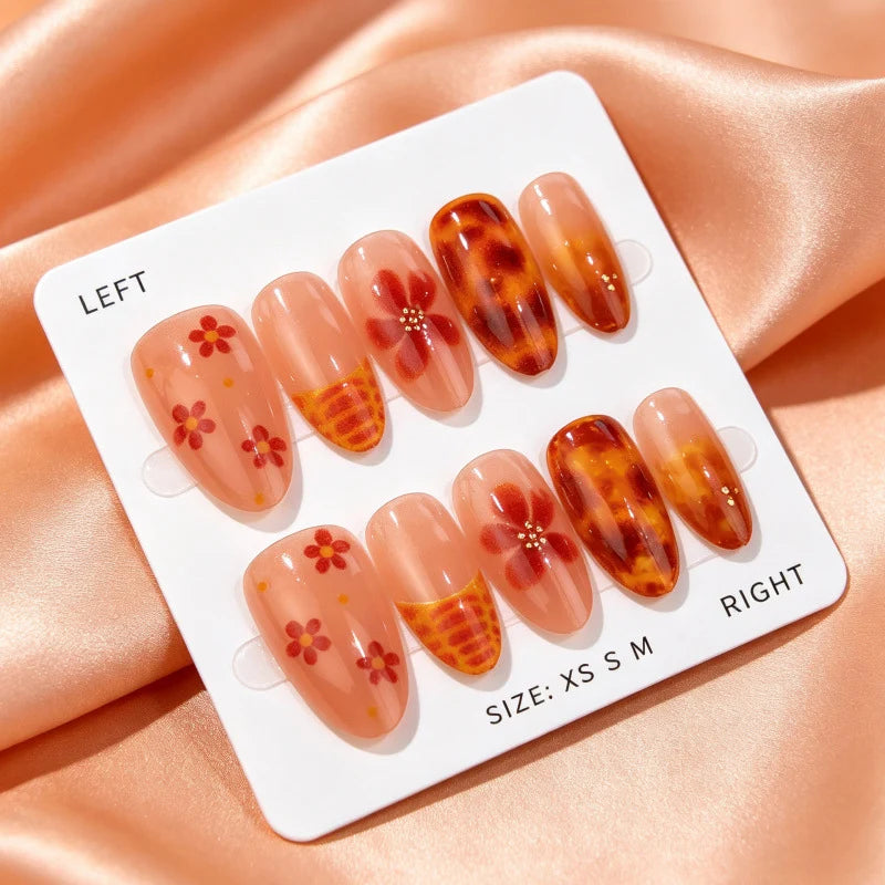 Press-On Nail Set Floral Design Light Pink Easy Application