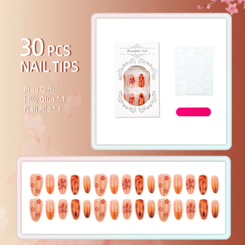 Press-On Nail Set Floral Design Light Pink Easy Application