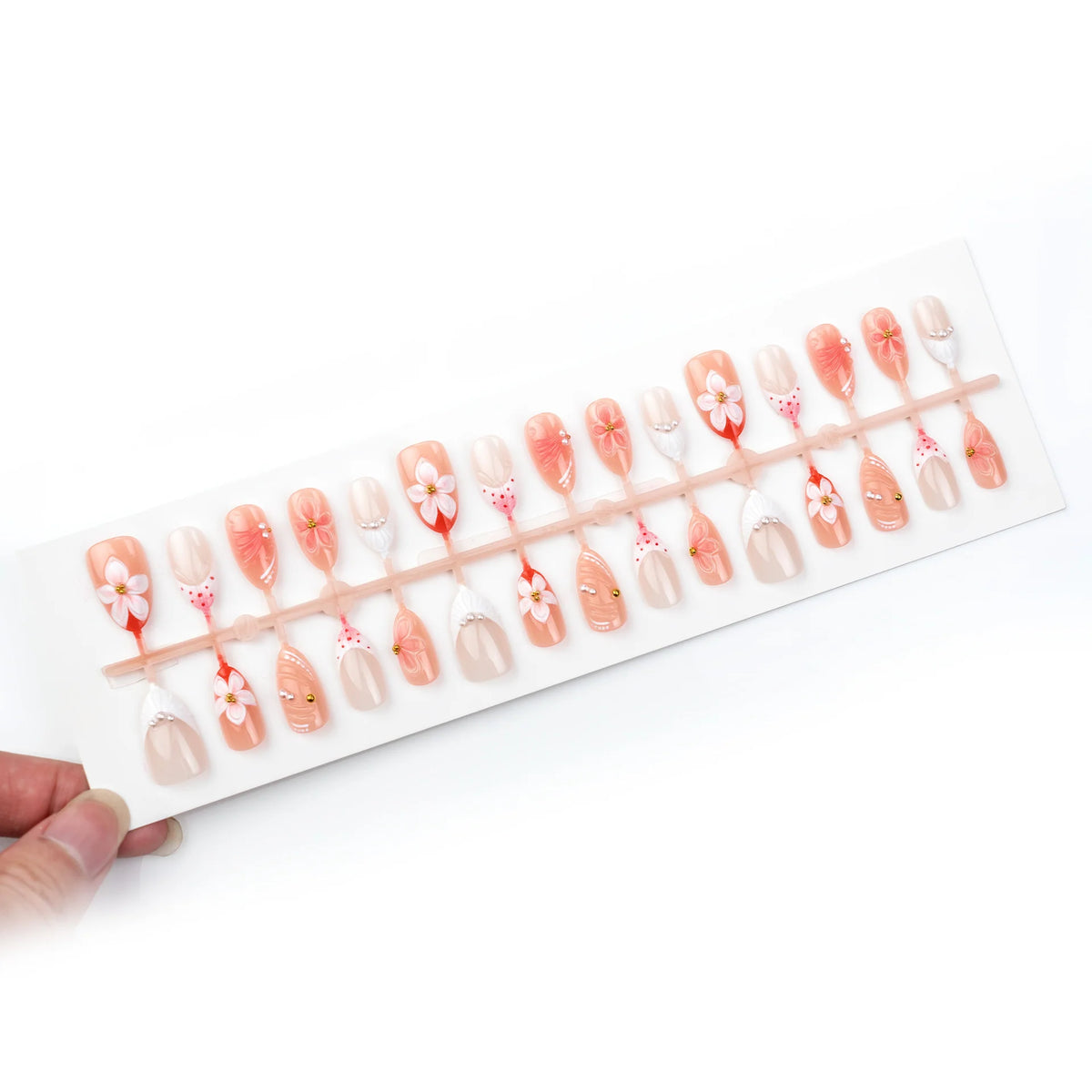 Press-On Nail Set Floral Design Lightweight Easy Application