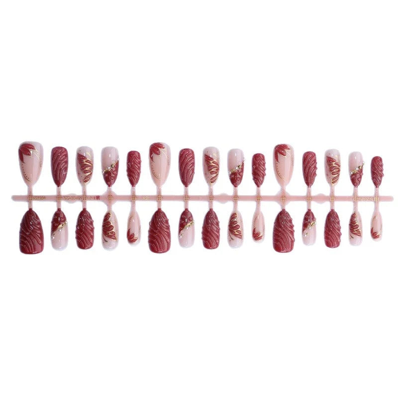 Press-On Nail Set Floral Design Long Lasting