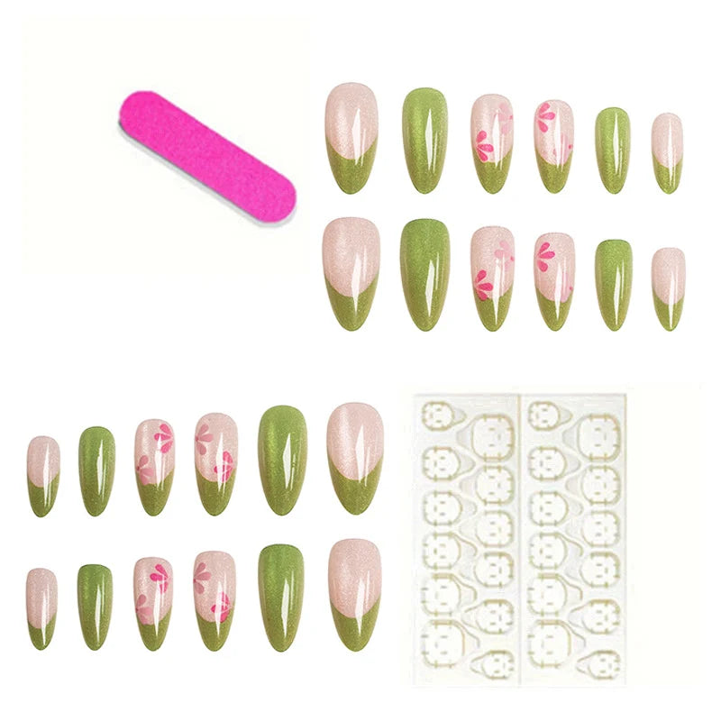 Press-On Nail Set Floral Design Long-Lasting Comfort