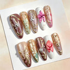 Press-On Nail Set Floral Design Long-Lasting & Comfortable Fit