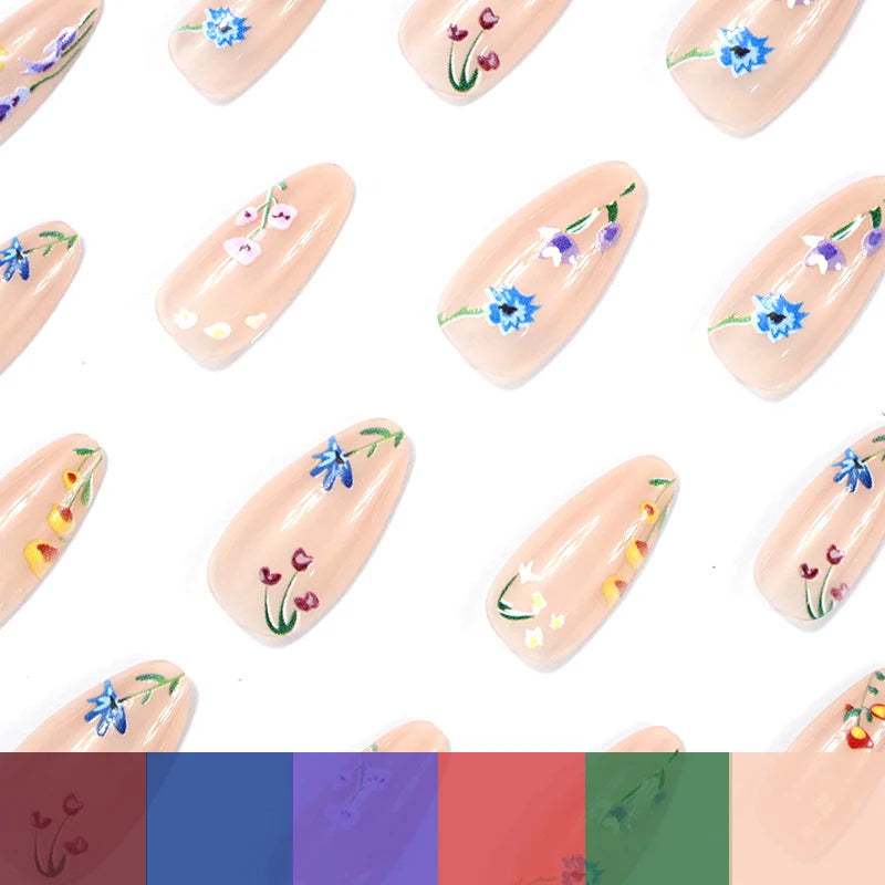Press-On Nail Set Floral Design Long-Lasting Gloss