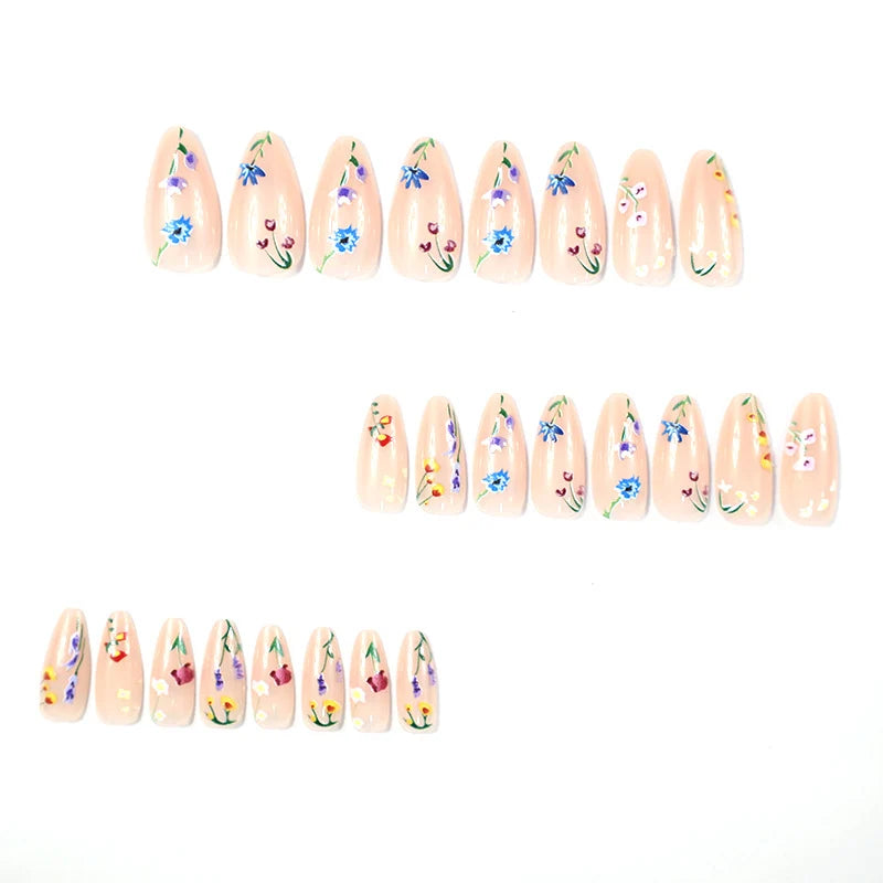 Press-On Nail Set Floral Design Long-Lasting Gloss